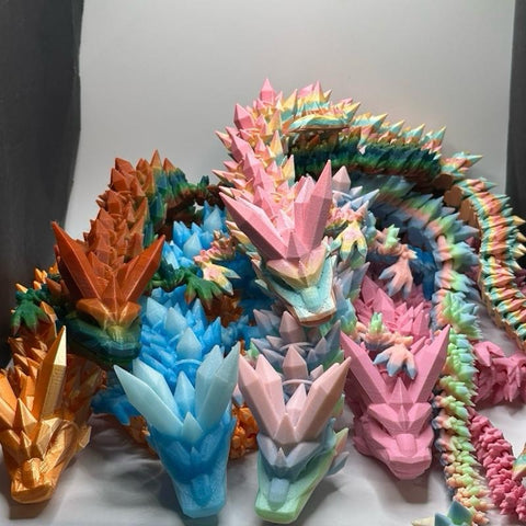 24” Single Color Crystal Dragon – Articulated 3D Printed Fantasy Figurine with Unique Design and Colorful Accents